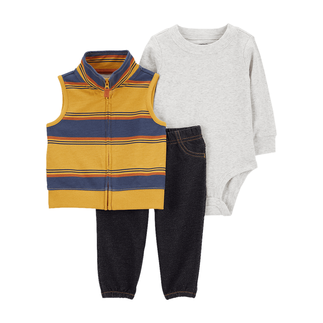 Set Chaleco Rayas, Body Gris y Pantalón Niños - Carter's