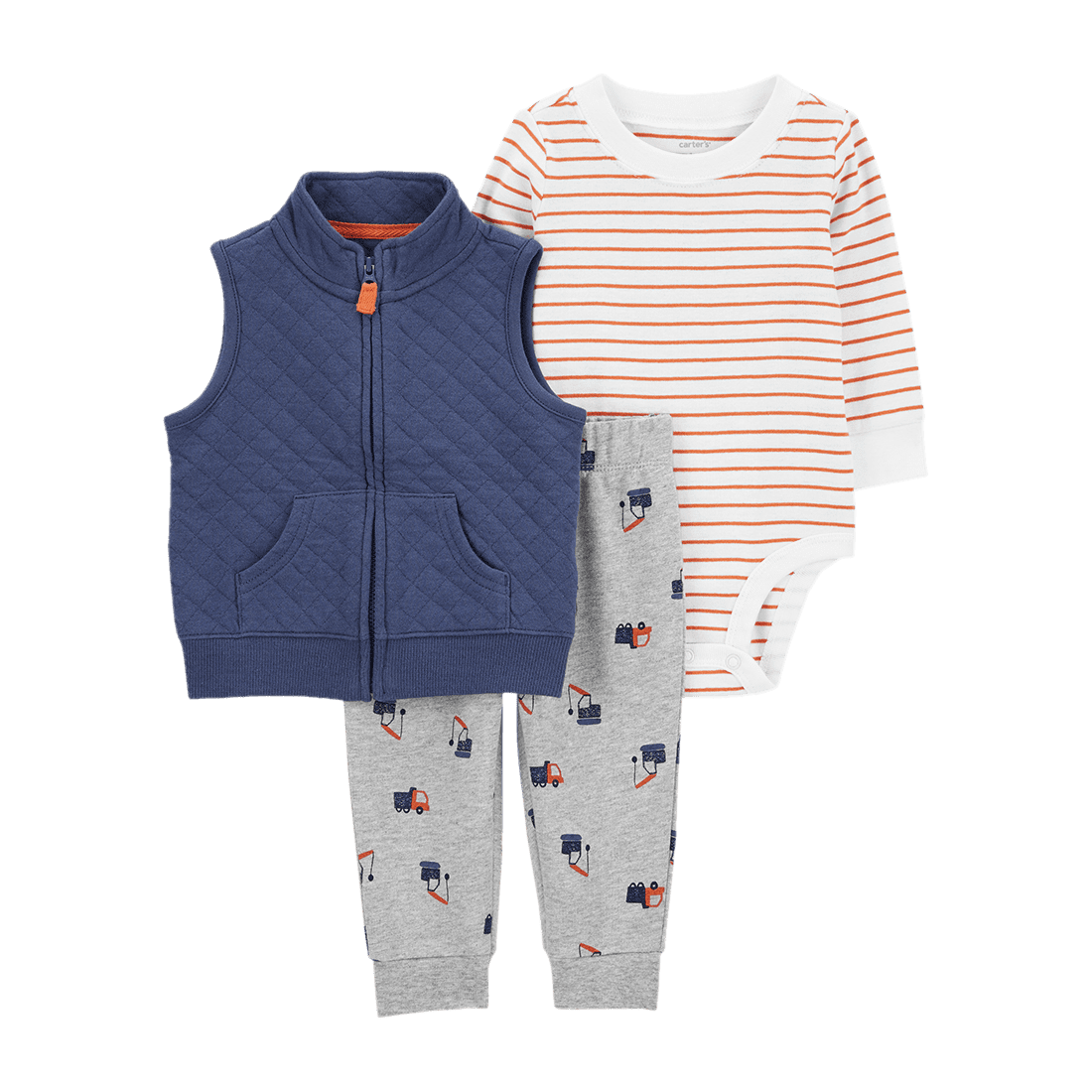 Set Chaleco Azul, Body Rayas y Pantalón Niños - Carter's