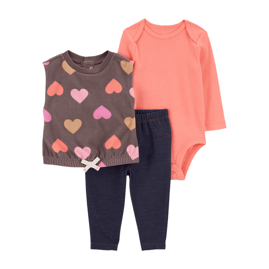 Set Chaleco Corazones, Body Salmón y Pantalón Niñas - Carter's