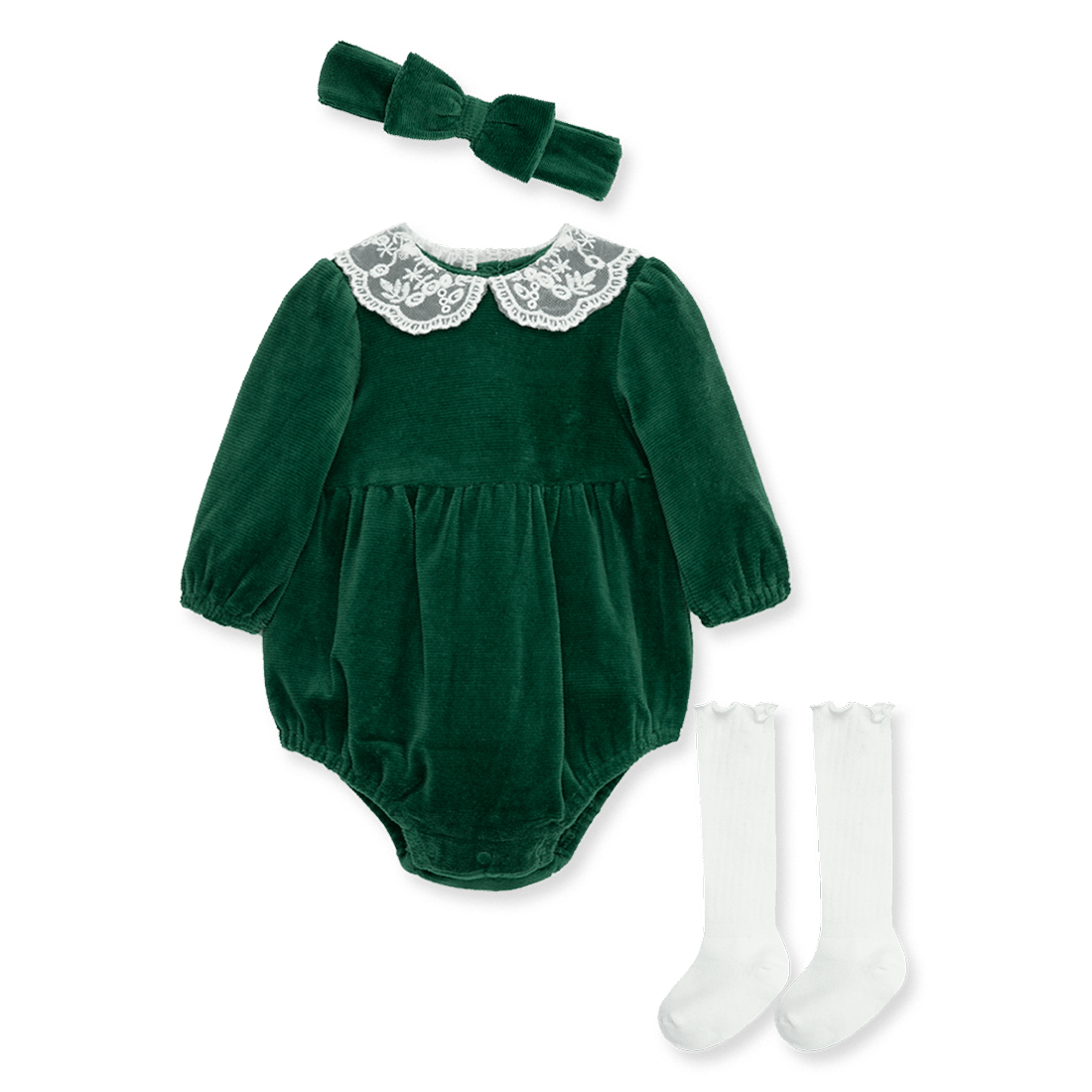 Set Mameluco Verde, Medias y Balaca Bebés Niñas - Little Me