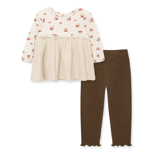 Set Blusa Flores y Leggins Café Niñas - Little Me