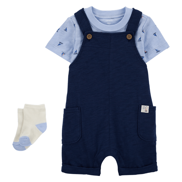 Set Overol Azul Oscuro, Camiseta y Medias Bebés Niños - Carter's