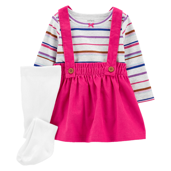 Set Camiseta Rayas, Jardinera y Medias Largas Bebés Niñas - Carter's