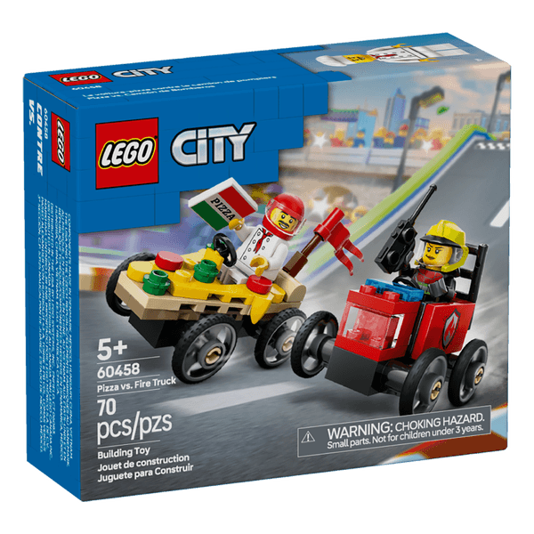 Set-Coches-de-Carreras--Pizza-vs-Camion-de-Bomberos-70-Piezas-LEGO