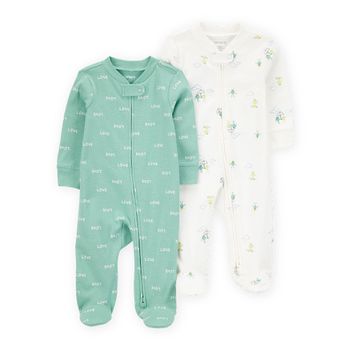 Set-2-Pijamas-Enterizas-Verde-y-Blanco-Bebes-Niños-Carter-s-3M