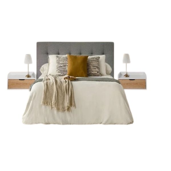 Combo-Cabecero-Cama-Doble-Gris---2-Mesas-de-Noche-Flotantes--Dko-Design