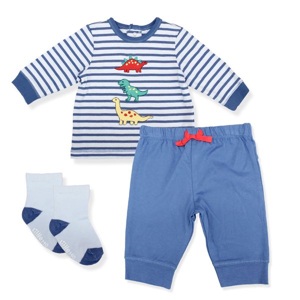 Set-Camiseta-Pantalon-Azul-y-Medias-Bebes-Niños-Little-Me-3M Set-Camiseta-Pantalon-Azul-y-Medias-Bebes-Niños-Little-Me-3M