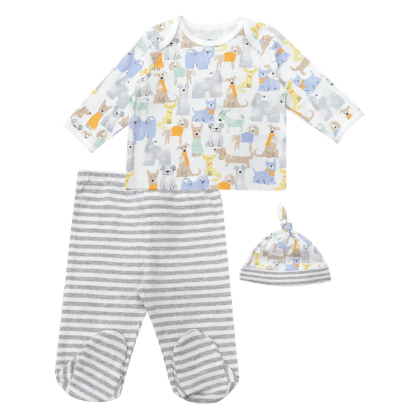 Set-Camiseta-Perritos-Pantalon-y-Gorro-Bebes-Niños-Little-Me-3M