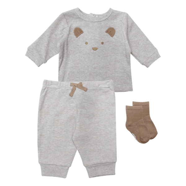 Set-Buzo-Pantalon-y-Medias-Beige-Bebes-Niños-Little-Me-3M