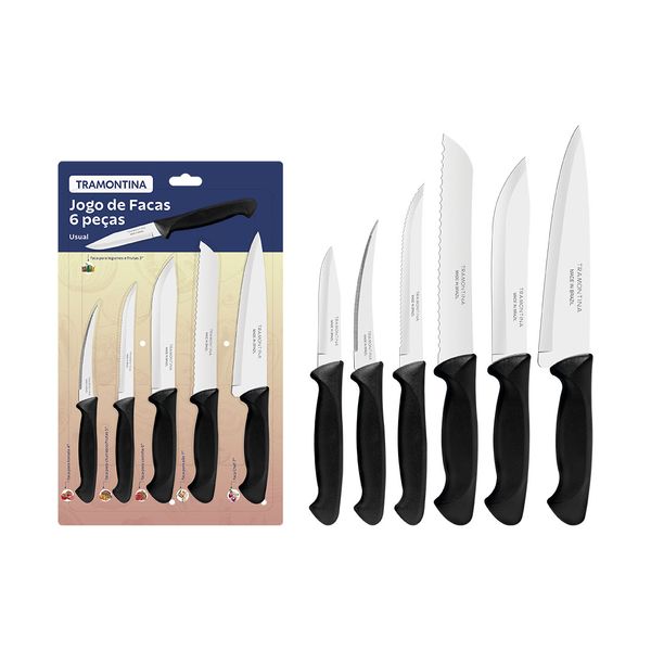 Juego-de-Cuchillos-Usual-Acero-Inox-Negro-6-Piezas-Tramontina Juego-de-Cuchillos-Usual-Acero-Inox-Negro-6-Piezas-Tramontina