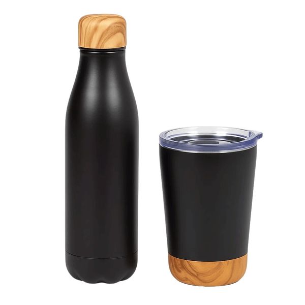 Set-Mug-Doble-Pared-270ml-y-Botella-de-Viaje-500ml-Acero-Inox-Charcoal-Bergner Set-Mug-Doble-Pared-270ml-y-Botella-de-Viaje-500ml-Acero-Inox-Charcoal-Bergner
