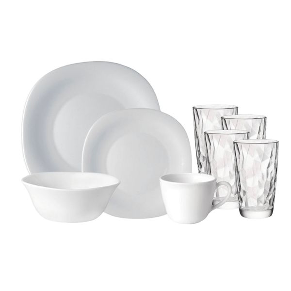 Vajilla-Semicuadrada-Parma-16-Piezas-con-4-Vasos-Diamond-Bormioli-Rocco