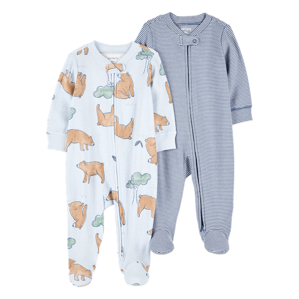 Set-2-Pijamas-Enterizas-Estampada-y-Azul-Bebes-Niños-Carter-s-6M