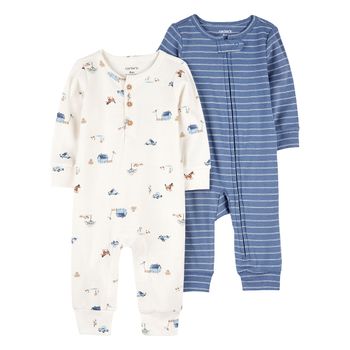 Set-2-Pijamas-Enterizas-Rayas-y-Estampada-Bebes-Niños-Carter-s-0M