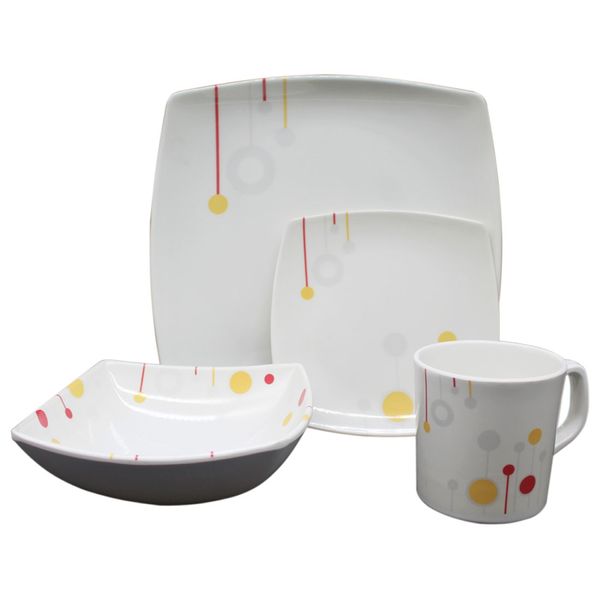 Vajilla-en-Melamina-Aster-Blanca-Con-Diseño-Amarillo-y-Rojo-Sabana