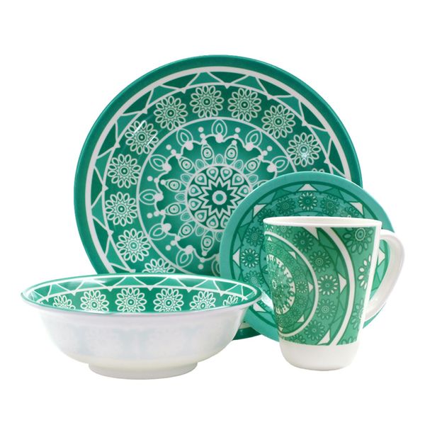 Vajilla-en-Melamina-Clasica-Blanca-Diseño-Verde-Redonda-16-Piezas-4-Puestos-Sabana Vajilla-en-Melamina-Clasica-Blanca-Diseño-Verde-Redonda-16-Piezas-4-Puestos-Sabana