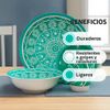 Vajilla-en-Melamina-Clasica-Blanca-Diseño-Verde-Redonda-16-Piezas-4-Puestos-Sabana