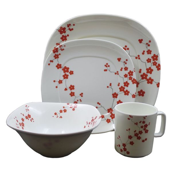 Vajilla-en-Melamina-Imperial-Blanca-Flores-Rojas-Semi-Cuadrada-16-Piezas-4-Puestos-Sabana