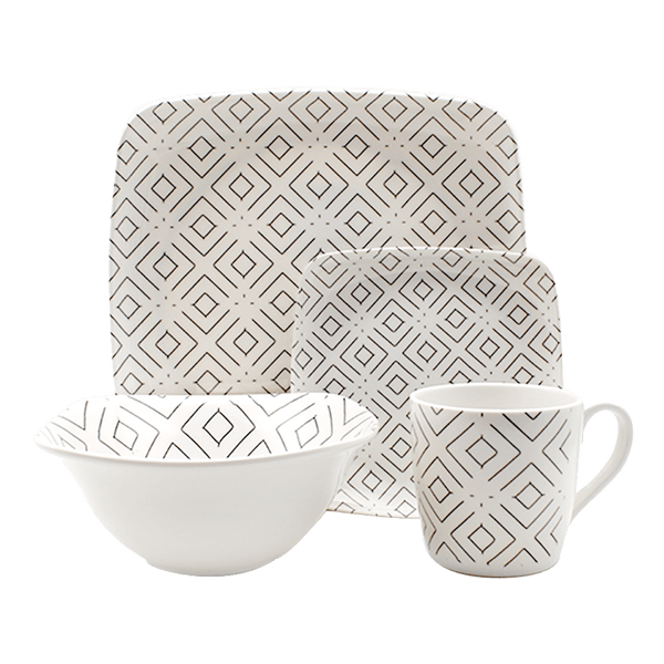 Vajilla-en-Melamina-Primavera-Blanca-Lineas-Cafes-Cuadrada-Borde-16-Piezas-4-Puestos-Sabana
