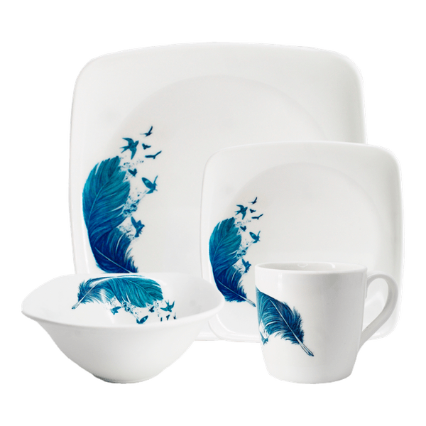 Vajilla-en-Melamina-Primavera-Blanca-Con-Pinceladas-Azules-Sabana