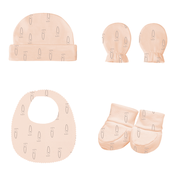 Set-Primer-Dia-4-Piezas-Gorro-Babero-Guantes-y-Patucos-Niñas-Monbaby-0-1M