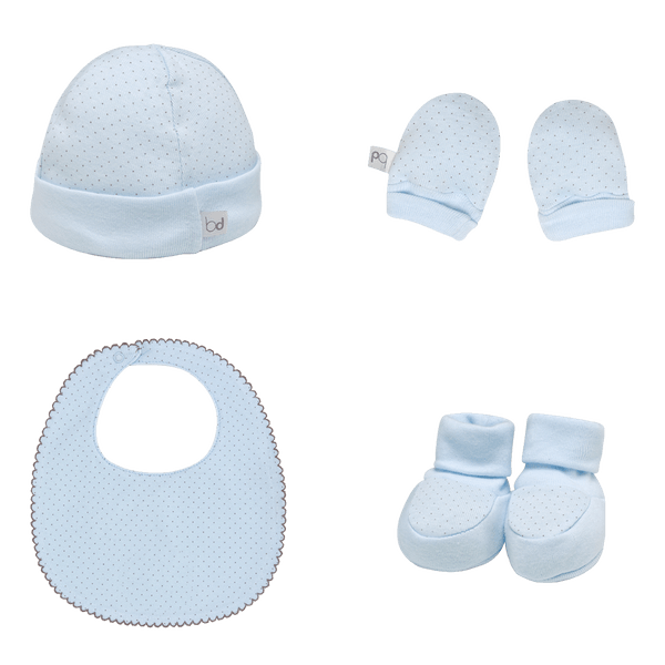 Set-Primer-Dia-4-Piezas-Gorro-Babero-Guantes-y-Patucos-Niños-Monbaby-0-1M