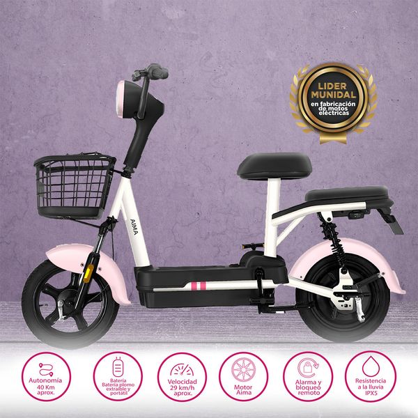 Bicicleta-Electrica-Happy-Bean-Blanco-y-Rosa-Aima