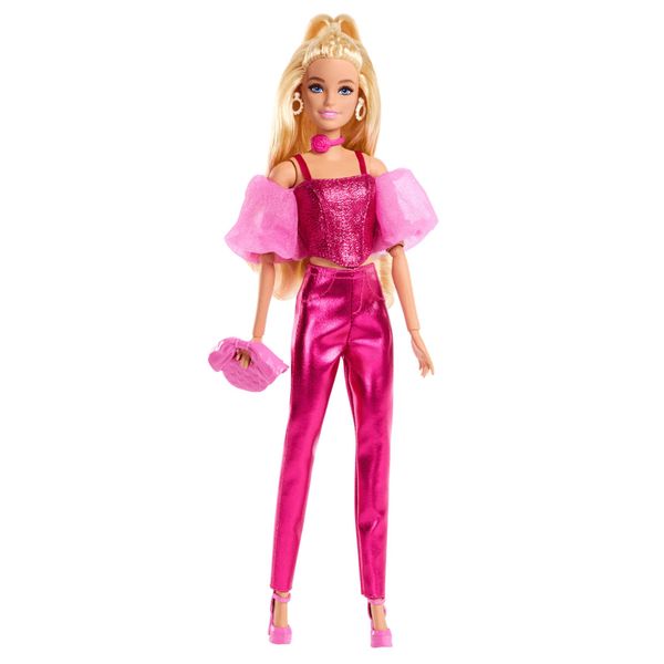 Muñeca-Fashionista-Deluxe-Cabello-Rubio-y-Conjunto-Rosa-Metalico-30cm---Barbie
