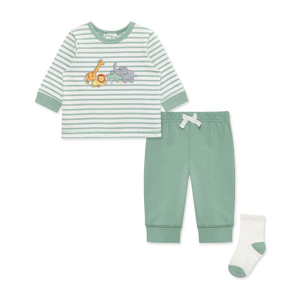 Set-Camiseta-Manga-Larga-Pantalon-y-Medias-Verde-Niños-Little-Me-12M