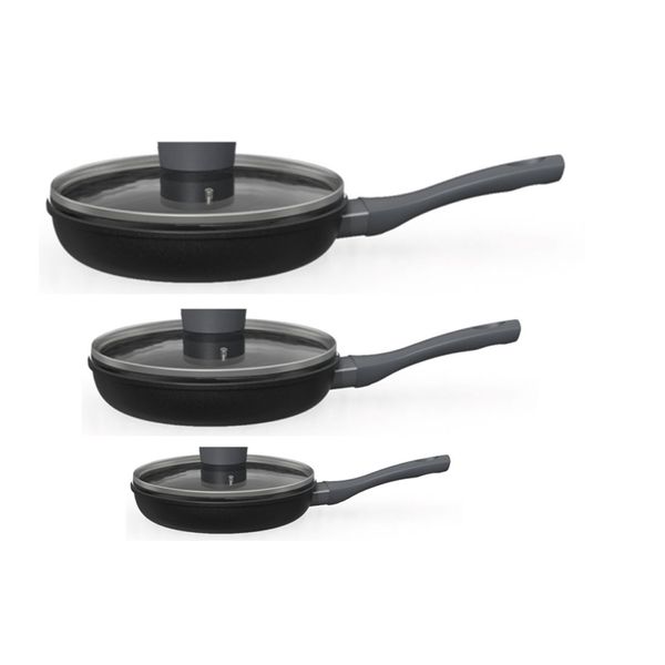 Set-3-Sartenes-Grey-con-Tapa-Aluminio-Forjado-Negro-20-24-y-28cm-KW