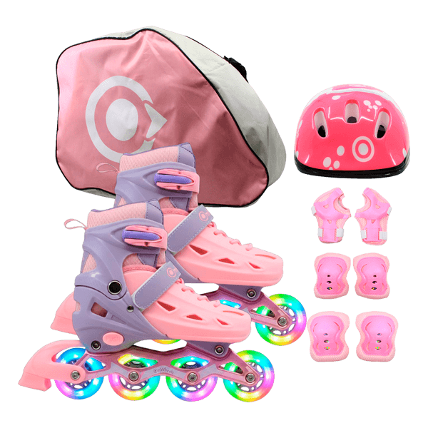 Combo-Patines-en-Linea---Kit-de-Proteccion-Rosado-Onwheels-31-34