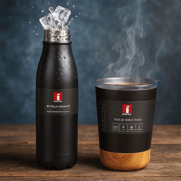 Set-Mug-Doble-Pared-270ml-y-Botella-de-Viaje-500ml-Acero-Inox-Charcoal-Bergner
