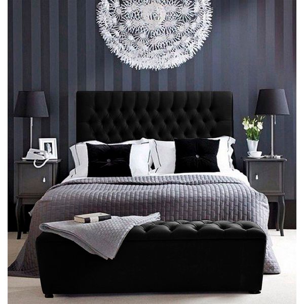 Combo Paris Colchón, Espaldar, Base Cama y Puff Baúl 140 - Negro