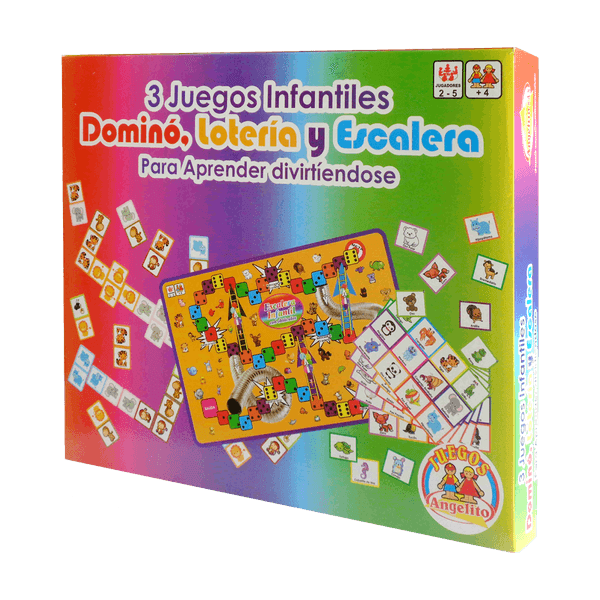 3 Juegos Infantiles Domino, Lotería y Escalera - Distribuciones Angelito