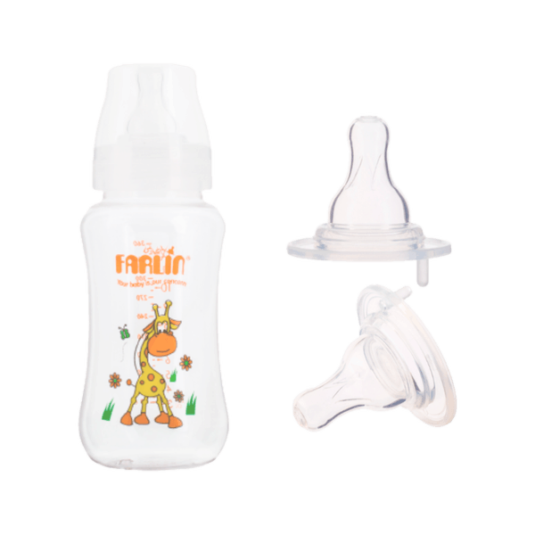Combo Tetero Boca Ancha + 3 Chupos Anticolico Jirafa Naranja