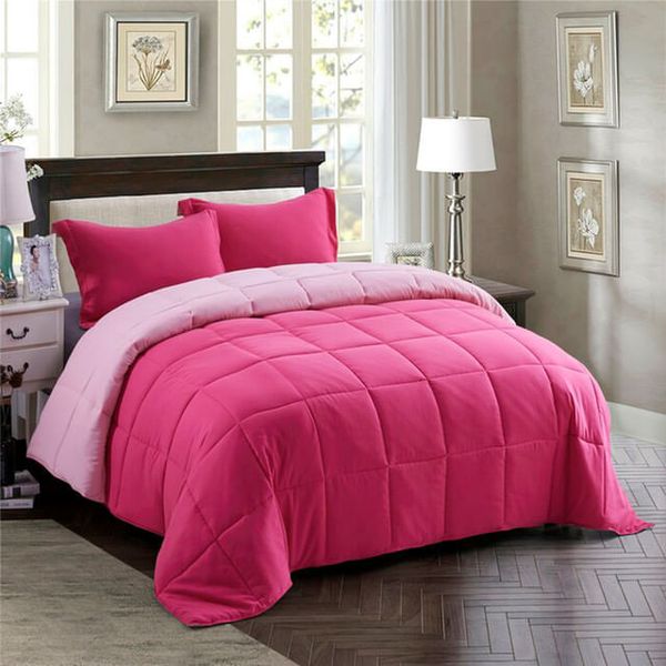 Edredón Bicolor + Fundas y Cojín Cuadrado Fucsia / Rosado