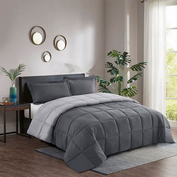 Edredón Bicolor + Fundas y Cojín Gris Oscuro y Claro - My Home Store