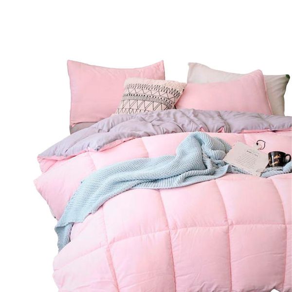 Edredón Bicolor + Fundas y Cojín Cuadrado Rosado /Gris