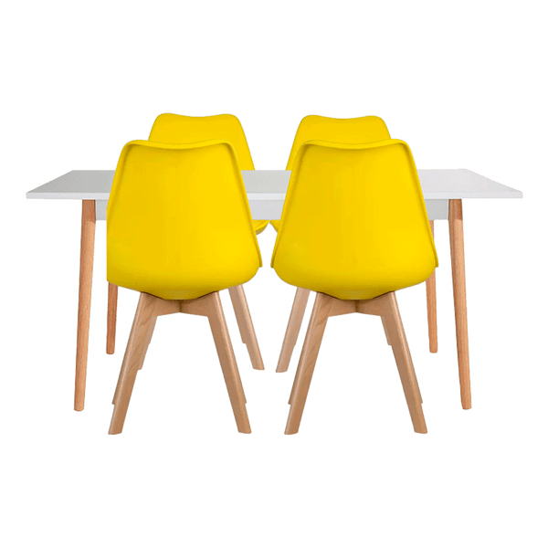 Combo Mesa Comedor White 4 puestos + Sillas Milano Amarillo - Ekonomodo Colombia