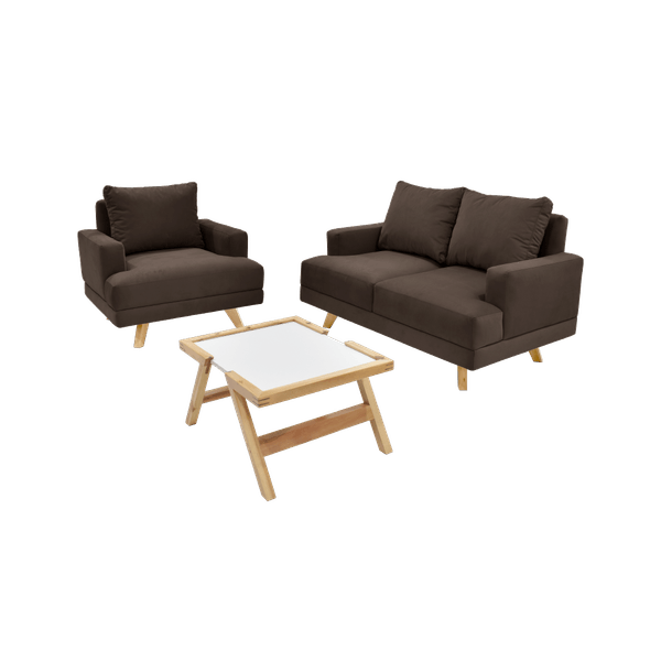 Combo Sala Lisboa 3 Puestos + Mesa de Centro Tela Chocolate - Hogar Venecia