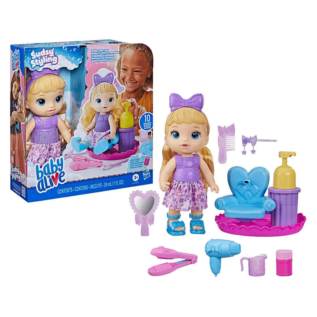 Muñeca Baby Alive Sudsy Stlyling Diversión con Burbujas Rubia
