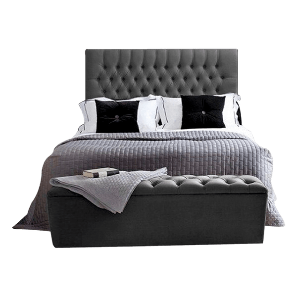 Combo Paris Colchón, Espaldar, Base Cama y Puff Baúl 140 - Gris Oscuro