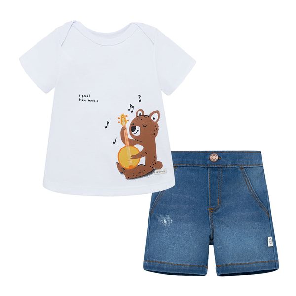 Conjunto corto de camiseta manga corta y bermuda en denim para recién nacido niño